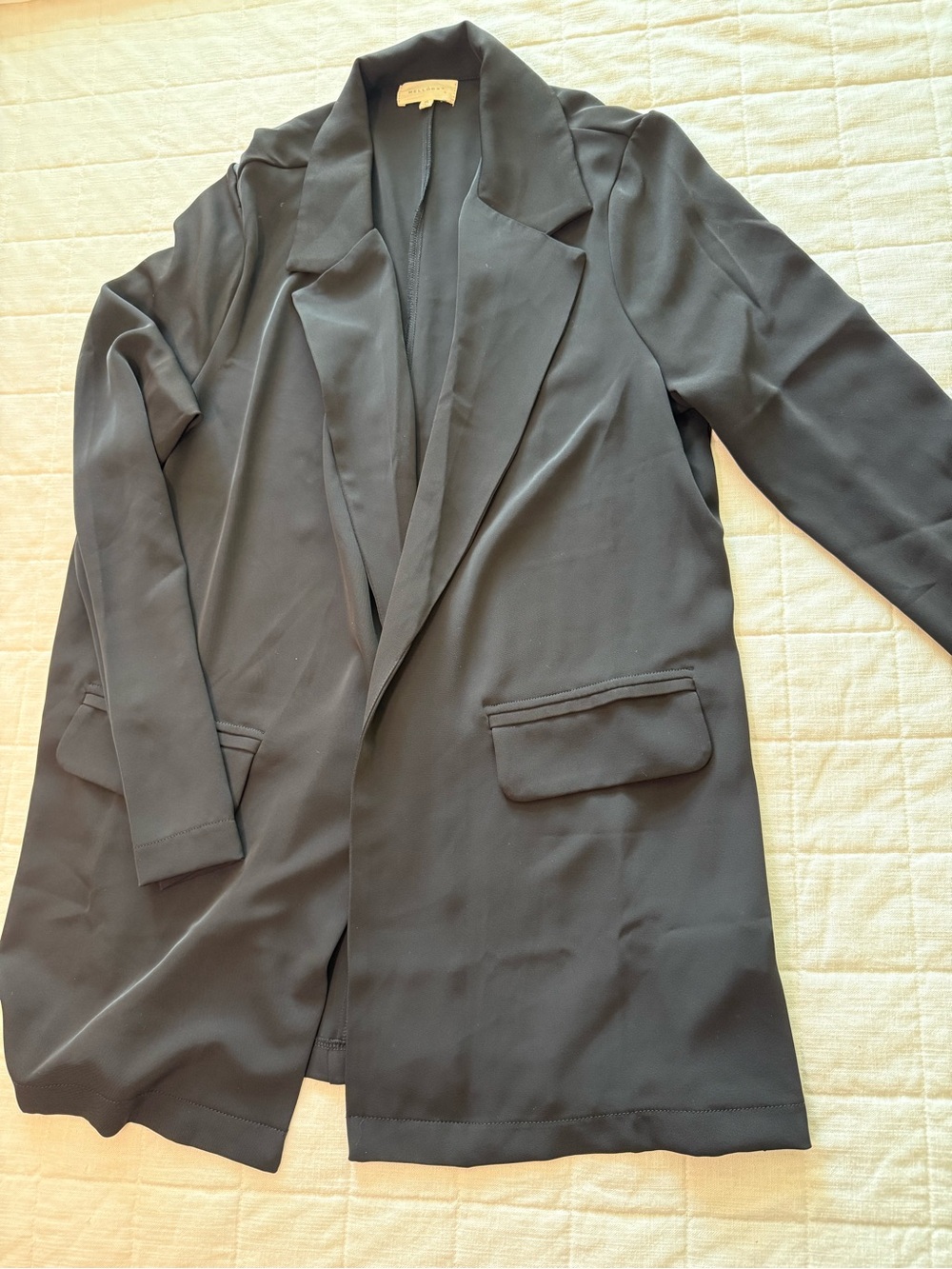 MELLODAY Lightweight Black Women's Longline Blazer with Notched Lapel